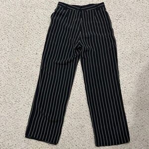 Vintage Oscar by Oscar de la Renta Silk Black Striped Wide Leg Lined Pants Sz 10